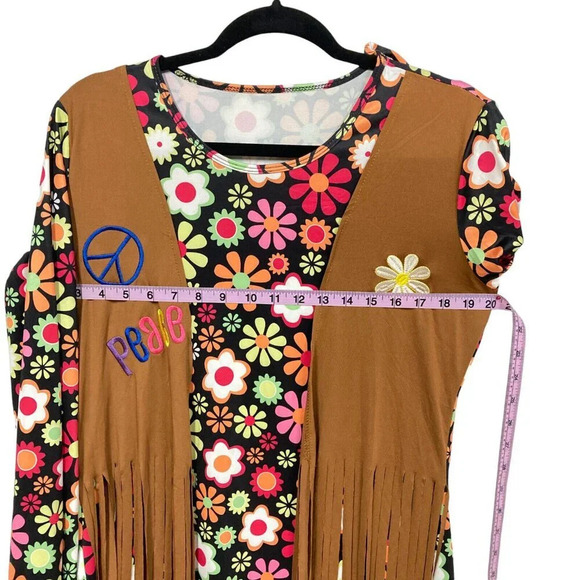 Hippie Mini-Dress, Size M, 70's Flower Power Fringe Halloween Costume Faux Suede - Picture 5 of 9